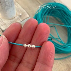 Silver Tone Metal Beads Wax Cord Bracelet
